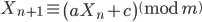  X_{n+1} \equiv \left( a X_n + c \right)~~\pmod{m} 